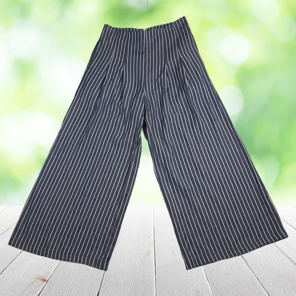 BLUE RAIN Cropped Wide Leg Pants Palazzo Blue White Stripe Nautical Womens 6/8